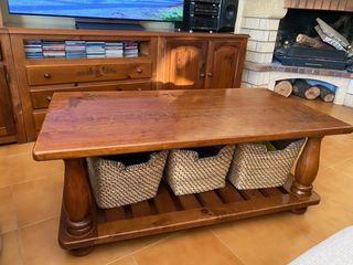 Mesa de centro madera maciza pino con balda