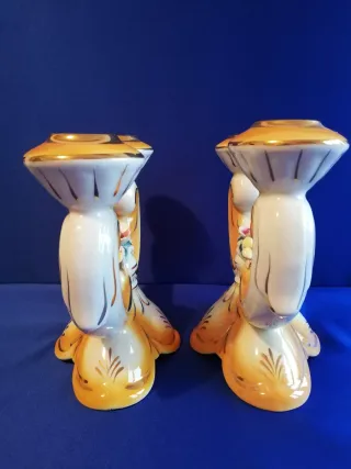 Candelabros Porcelana Años 30 Oro Blanco