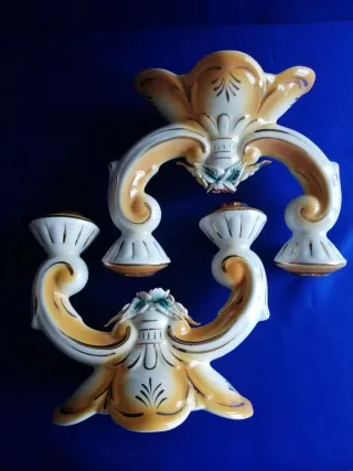 Candelabros Porcelana Años 30 Oro Blanco