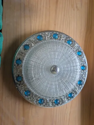 Lámpara Techo Vintage Cristal y Metal Azul