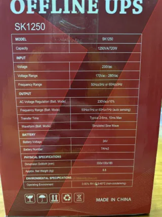 UPS Gruppo Continuità SKE 1250VA/720W Cavi Inclusi