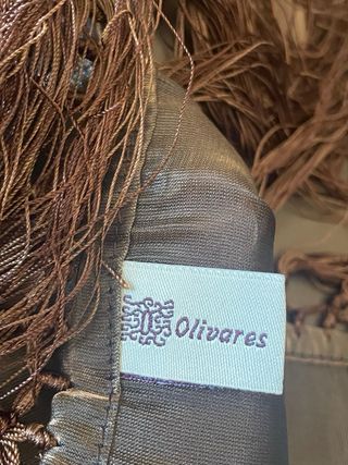 Fular Olivares Marrón y Dorado con Flecos