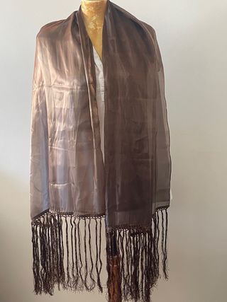 Fular Olivares Marrón y Dorado con Flecos
