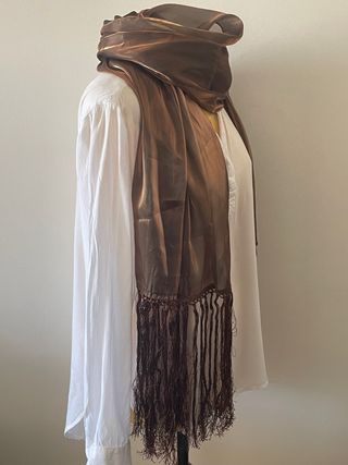 Fular Olivares Marrón y Dorado con Flecos