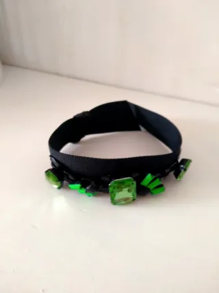 Pulsera Teria Yabar Negra con Piedras Verdes