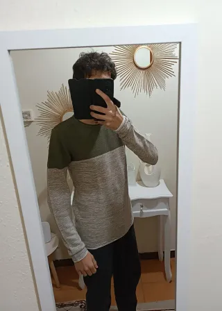 Maglia uomo beige e verde manica lunga