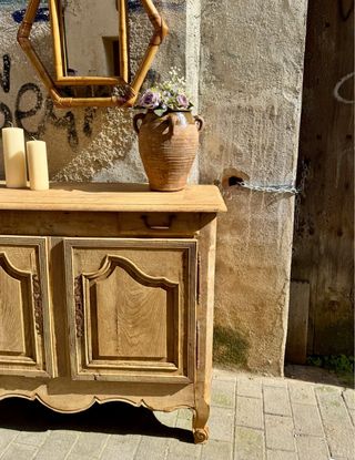 Mostrador francés antiguo de roble.  Restaurado.2p