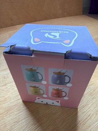 Taza cerámica gato con tapa y cuchara