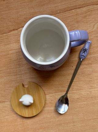 Taza cerámica gato con tapa y cuchara