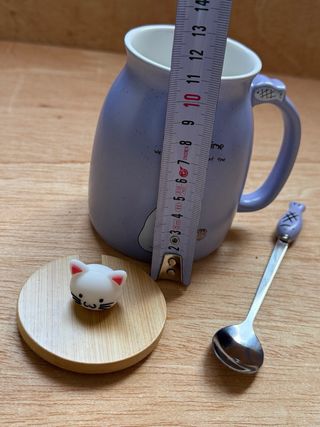 Taza cerámica gato con tapa y cuchara