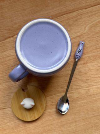 Taza cerámica gato con tapa y cuchara