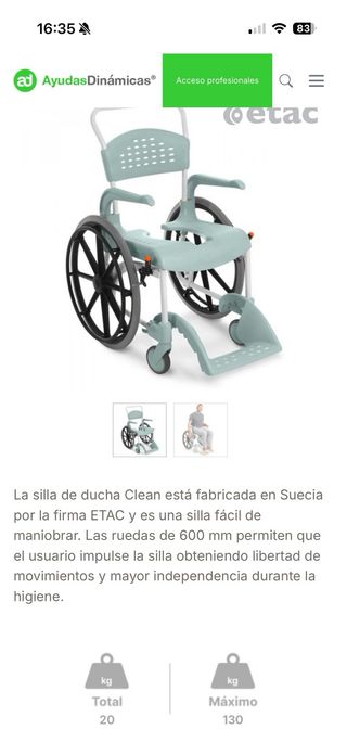 Silla ruedas ducha y wc Etac Clean autopropulsable