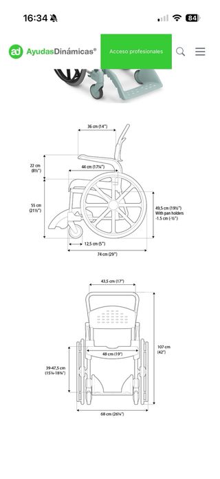 Silla ruedas ducha y wc Etac Clean autopropulsable