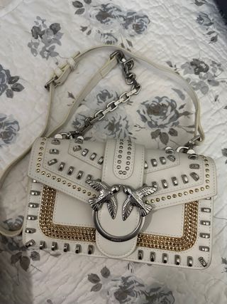 Borsa Pinko Bianca con Dettagli Oro e Borchie