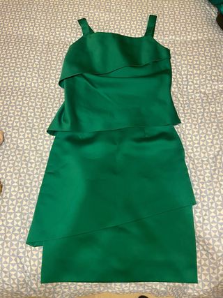 Vestido 2 piezas de raso verde