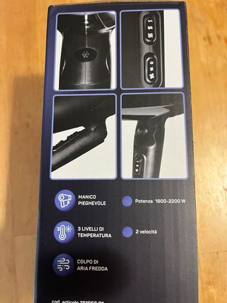 Asciugacapelli Pieghevole 1800-2200W Nero
