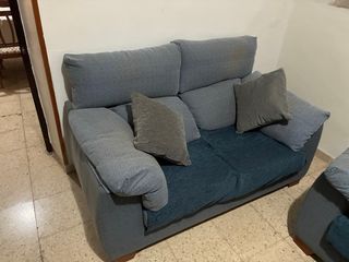 Sofá 2 plazas tela azul y gris