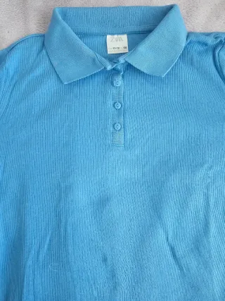 Camiseta Zara manga larga cuello polo azul