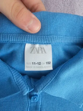 Camiseta Zara manga larga cuello polo azul