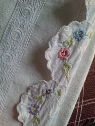 2 Tendine Ricamate Fiori Cotone