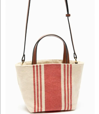 Bolso Zara lona rayas rojo y beige