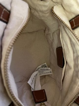 Bolso Zara lona rayas rojo y beige