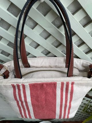 Bolso Zara lona rayas rojo y beige