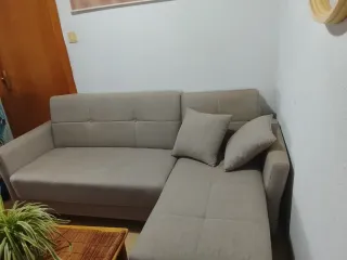 Sofá cama 2 plazas beige con baúl, plegable