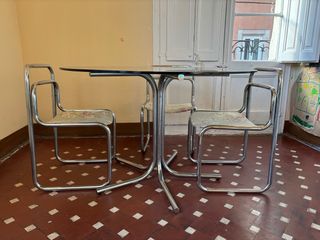 Conjunto Comedor Vintage Mesa Cristal y 4 sillas
