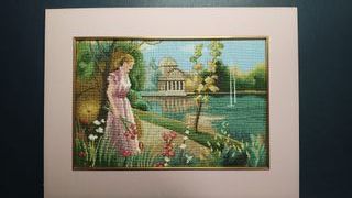 Lámina Punto de Cruz Mujer Ramo Rojo