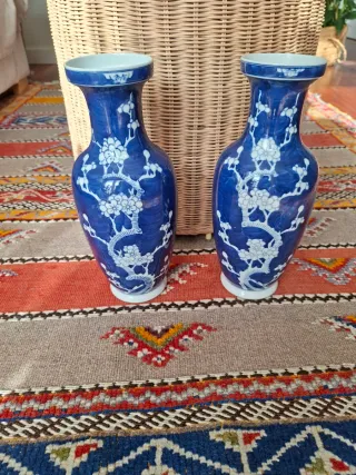 2 Jarrones Porcelana China Azul y Blanco