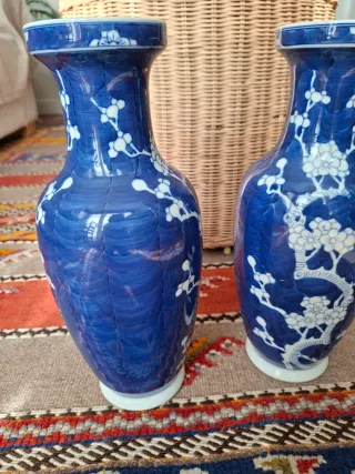 2 Jarrones Porcelana China Azul y Blanco