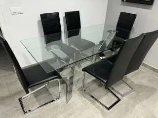 Mesa Comedor Cristal Templado y Acero 190x90