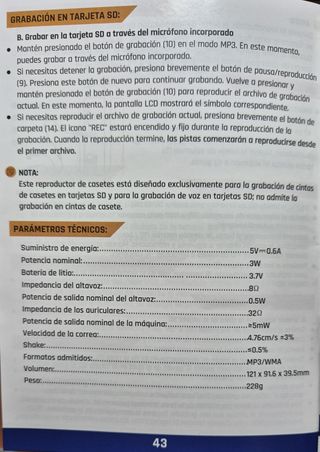 Reproductor de cintas cassette y convertidor a MP3