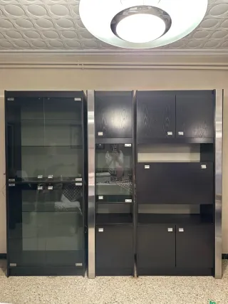 Mueble negro 3 módulos madera y cristal