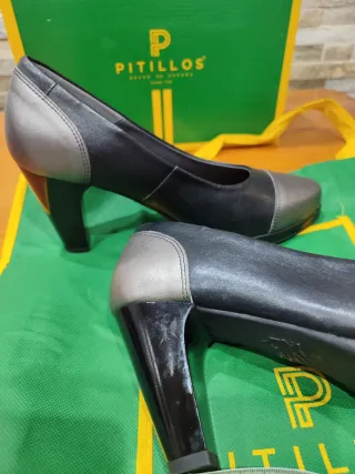 Zapatos Pitillos Piel Mujer Negros y Plateados.