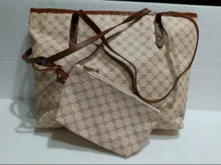 Borsa con portamonete beige e marrone