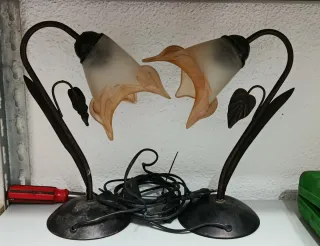 2 Lámparas de Mesa Flor Cristal Metal