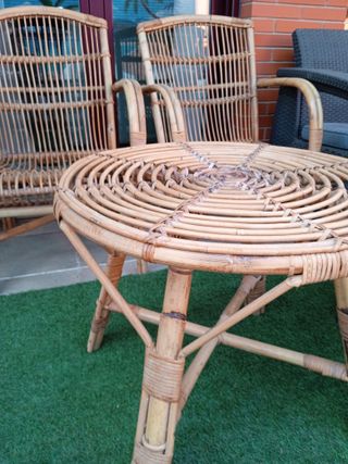 Conjunto jardín caña: 2 sillones y mesa