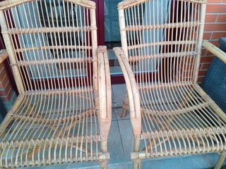 Conjunto jardín caña: 2 sillones y mesa