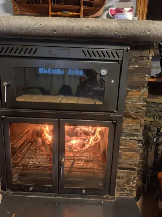 Chimenea de hierro con puerta de cristal