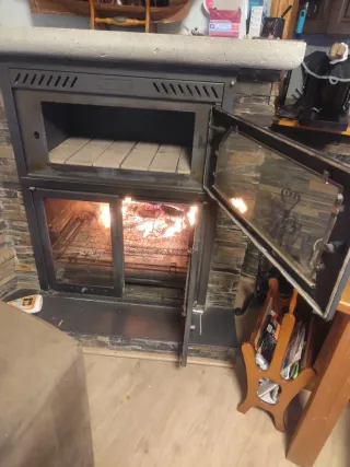 Chimenea de hierro con puerta de cristal
