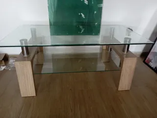 Mesa de centro cristal y madera
