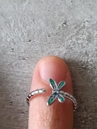 Anello Libellula Argento e Verde Regolabile