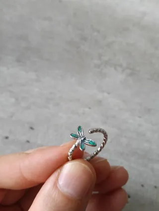 Anello Libellula Argento e Verde Regolabile
