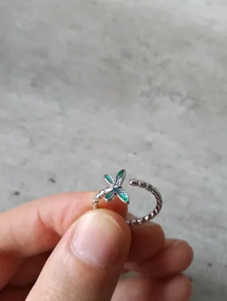Anello Libellula Argento e Verde Regolabile