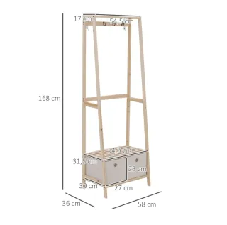 Perchero de madera con zapatero y cajones