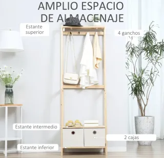 Perchero de madera con zapatero y cajones