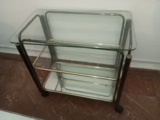 Carrito auxiliar cristal y metal dorado