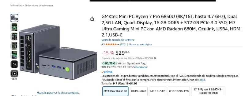 Mini PC GMKtec M7 Ultra ryzen 7 6850 16GB RAM ddr5 afbeelding 7